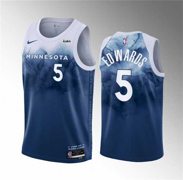 Men%27s Minnesota Timberwolves #5 Anthony Edwards Blue 2023-24 City Edition Stitched Jersey Dzhi->minnesota timberwolves->NBA Jersey